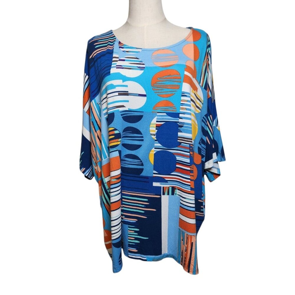 NorthStyle 3X Top Short Dolman Sleeve Colorful Abstract Print North Style
